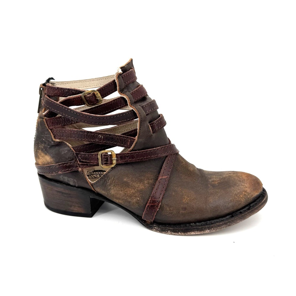 FREEBIRD Stair Bootie US Size 7 M Brown Distressed Leather Buckles Heeled